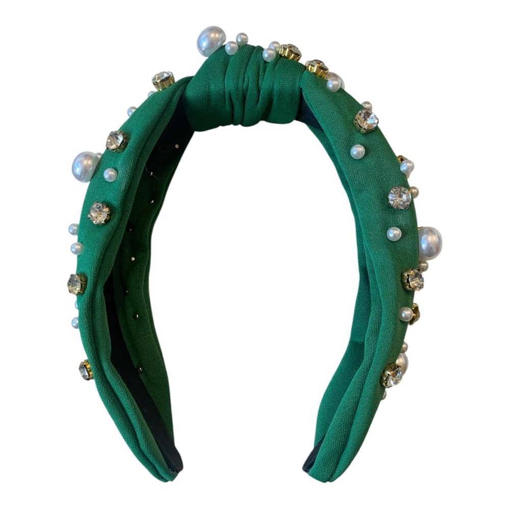 Embellished Green Knot Headband Pearl Rhinestone Jeweled Holiday/Christmas‎